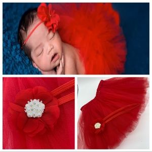 Newborn Baby Red Tutu & Red Headband Photo Prop